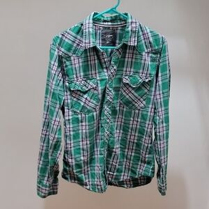 H&M Green and Navy Plaid Button-Down Shirt